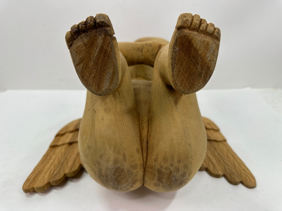 Vintage Hand Carved Wooden Cherub Statue 13'W x 16'H [Photo 8]