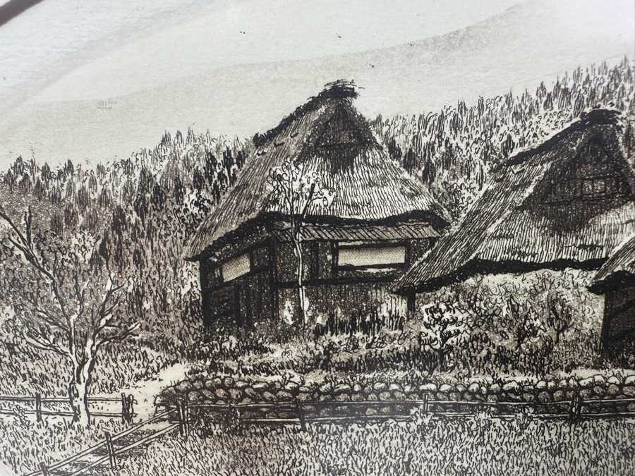 Etching Titled 'Farm House 20' By Japanese Artist Hiroto Norikane (b. 1949) Limited Edition 92/100  10'W x 6'H [Photo 4]