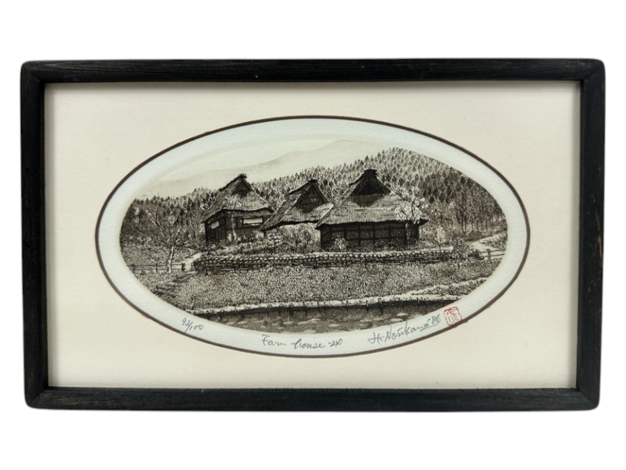 Etching Titled 'Farm House 20' By Japanese Artist Hiroto Norikane (b. 1949) Limited Edition 92/100  10'W x 6'H [Photo 2]