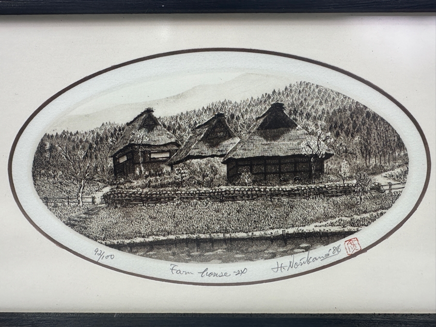 Etching Titled 'Farm House 20' By Japanese Artist Hiroto Norikane (b. 1949) Limited Edition 92/100  10'W x 6'H
