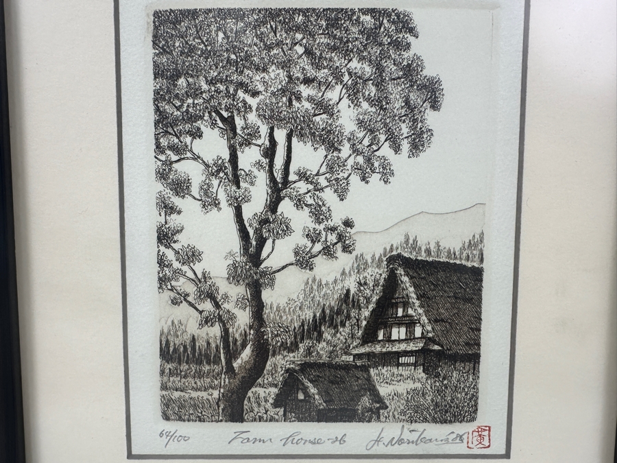 Etching Titled 'Farm House 26' By Japanese Artist Hiroto Norikane (b. 1949) Limited Edition 64/100 9.5'W x 7.5'H