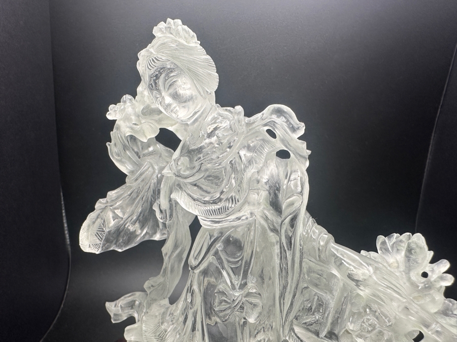 Vintage Chinese Rock Crystal Carving Of Guanyin on Wooden Stand 7'H [Photo 7]