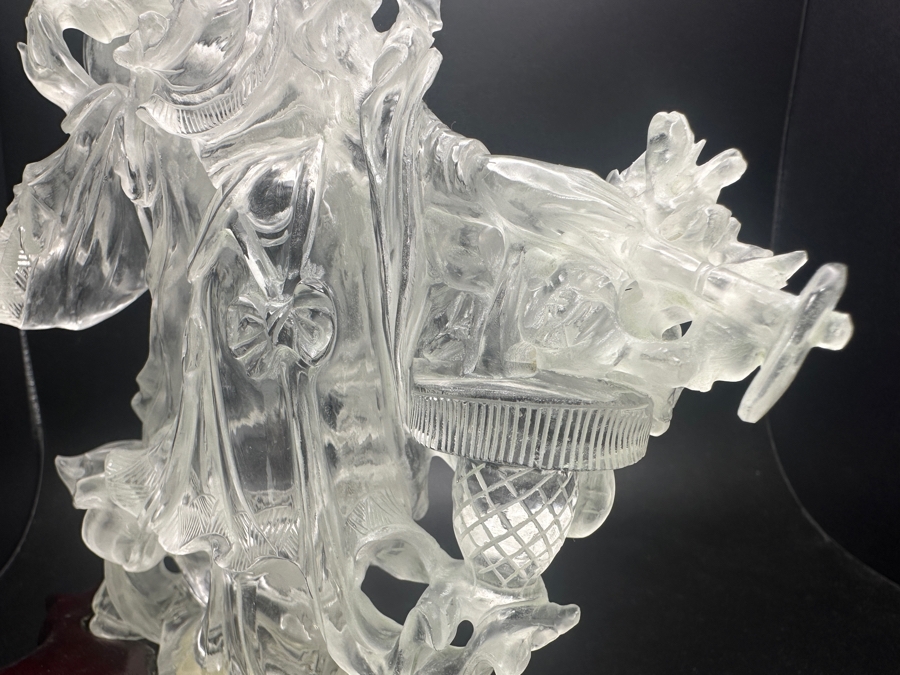 Vintage Chinese Rock Crystal Carving Of Guanyin on Wooden Stand 7'H [Photo 8]