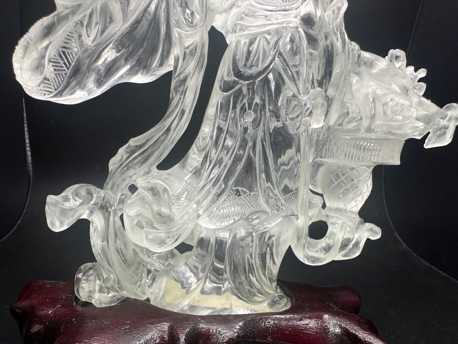 Vintage Chinese Rock Crystal Carving Of Guanyin on Wooden Stand 7'H [Photo 5]