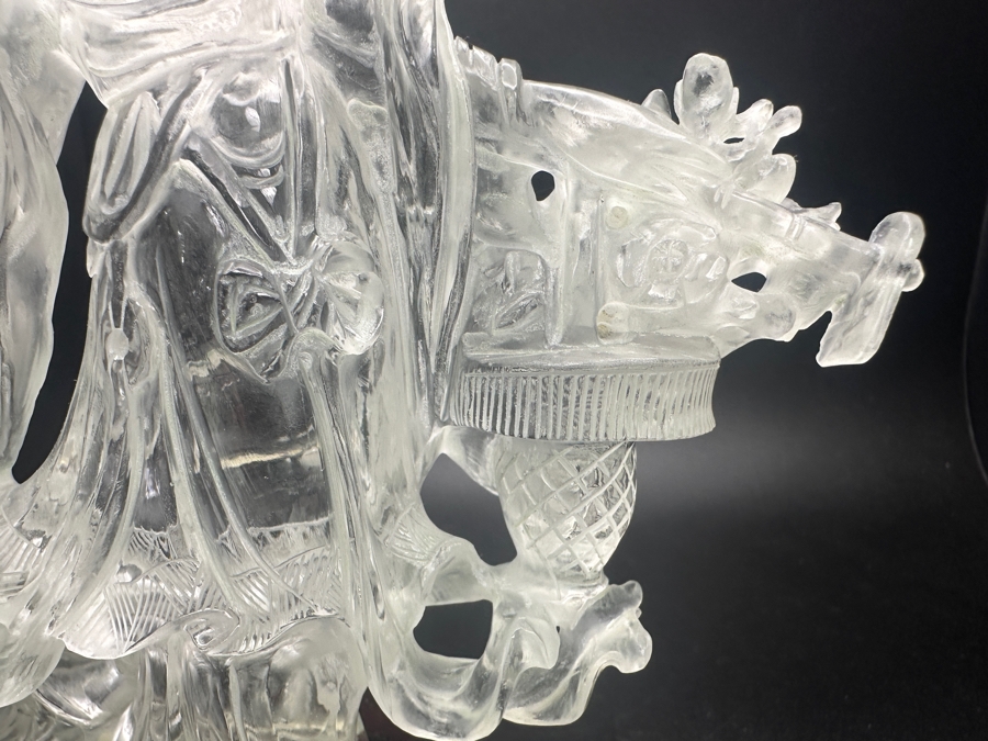 Vintage Chinese Rock Crystal Carving Of Guanyin on Wooden Stand 7'H [Photo 6]