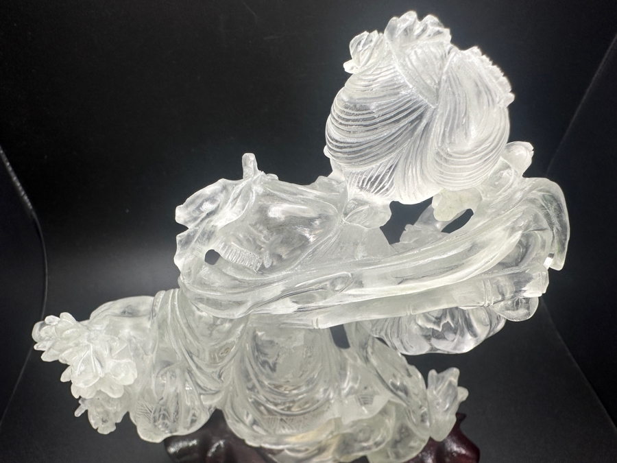 Vintage Chinese Rock Crystal Carving Of Guanyin on Wooden Stand 7'H [Photo 10]
