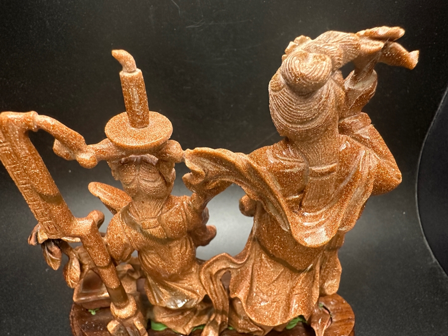 Chinese Carved Stone Figurine On Wooden Base 6'H [Photo 8]