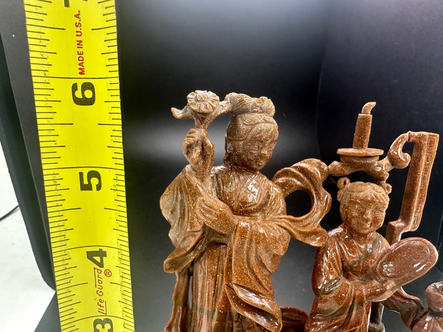Chinese Carved Stone Figurine On Wooden Base 6'H [Photo 10]