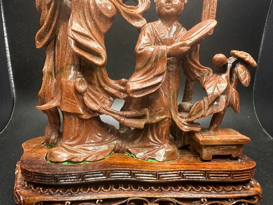 Chinese Carved Stone Figurine On Wooden Base 6'H [Photo 4]