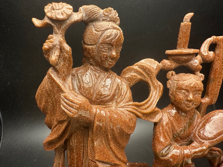 Chinese Carved Stone Figurine On Wooden Base 6'H [Photo 2]