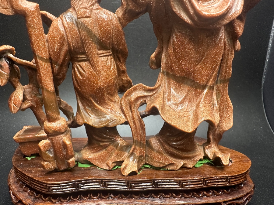 Chinese Carved Stone Figurine On Wooden Base 6'H [Photo 7]