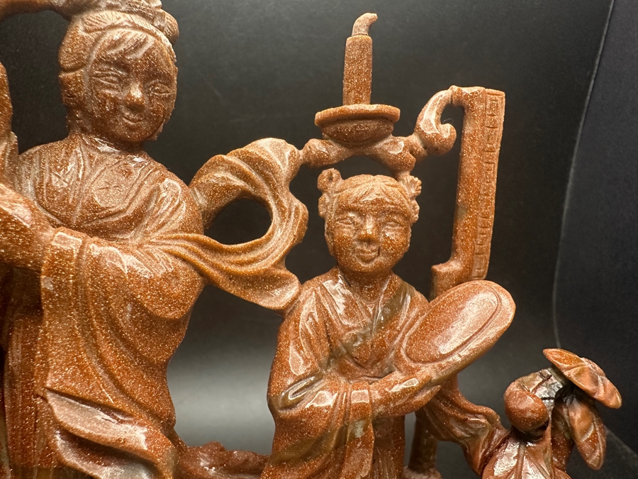 Chinese Carved Stone Figurine On Wooden Base 6'H [Photo 3]