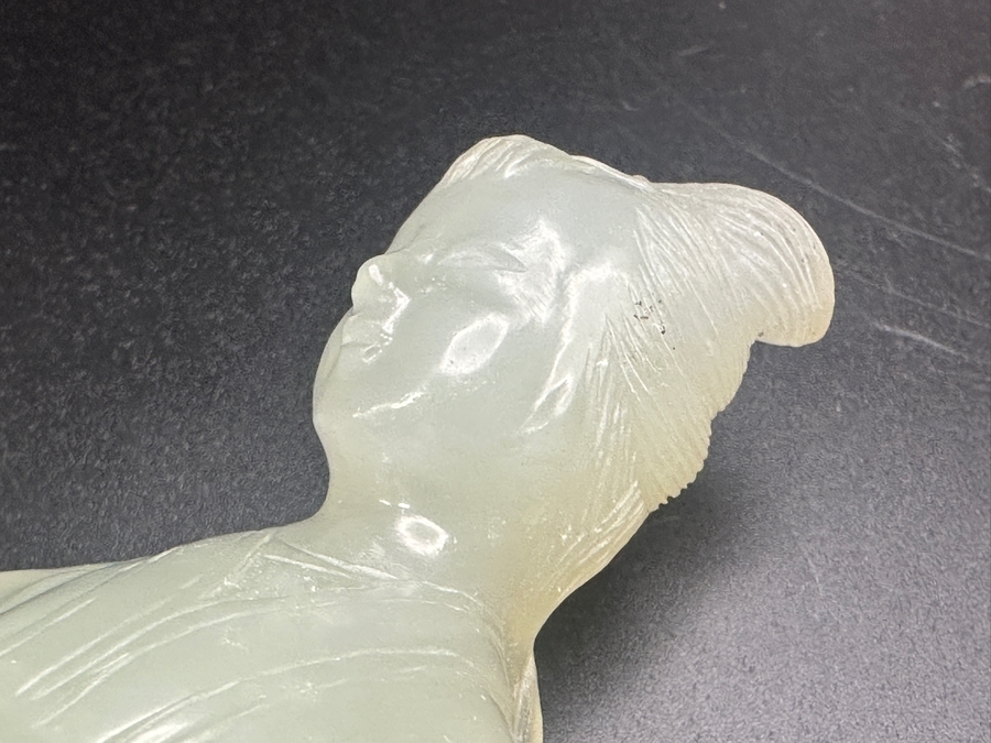 Vintage Hand-Carved Chinese Translucent Jadeite Statue Of Guanyin Holding A Flower on Wooden Base 8.5'H [Photo 5]