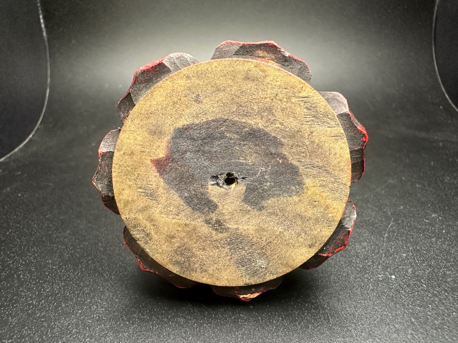 Chinese Hand Carved Jade Shou Lao Figurine With Red Wooden Base 3.75'H [Photo 6]