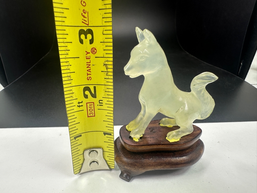 Vintage Chinese Hand Carved Jade Stone Dog Zodiac Figurine On Wooden Stand 3'H [Photo 7]