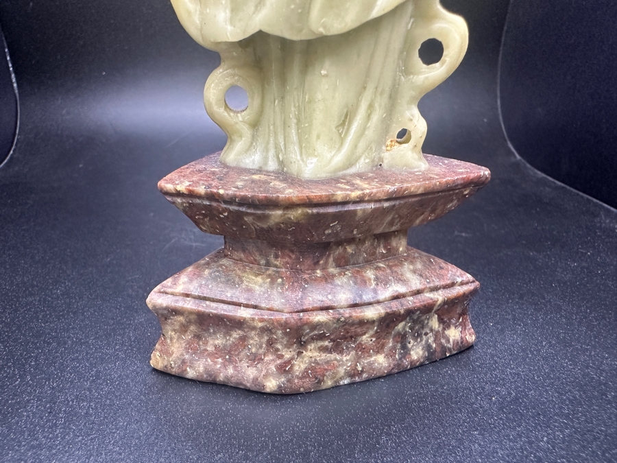 Vintage Chinese Carved Soapstone Figure Of Guanyin On Stone Base 8'H
 [Photo 5]