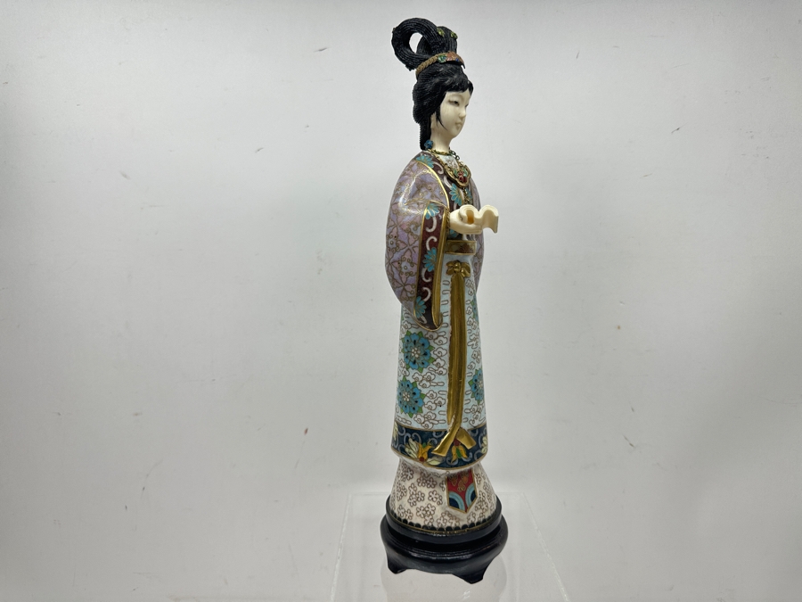 Vintage Chinese Cloisonné Figurine Of A Standing Woman Holding Scroll With Hand Carved Face And Hands 12.5'H [Photo 10]