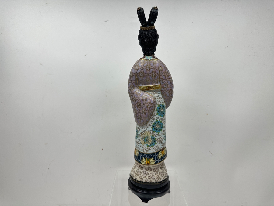 Vintage Chinese Cloisonné Figurine Of A Standing Woman Holding Scroll With Hand Carved Face And Hands 12.5'H [Photo 9]