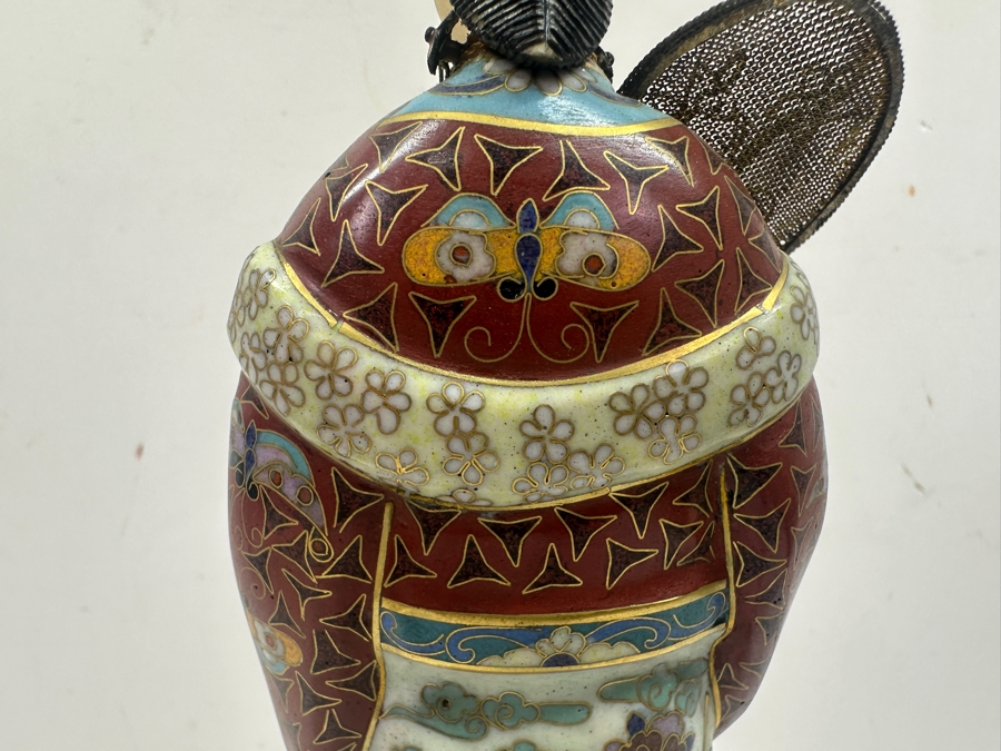 Vintage Chinese Cloisonné Enamel Figurine Of A Standing Woman Holding Fan With Hand Carved Face And Hands 12.5'H [Photo 12]