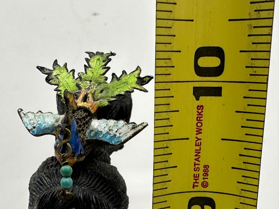 Vintage Chinese Cloisonné Enamel Figurine Of A Standing Woman With Fan Around Neck And Hand Carved Face And Hands 10.25'H [Photo 17]