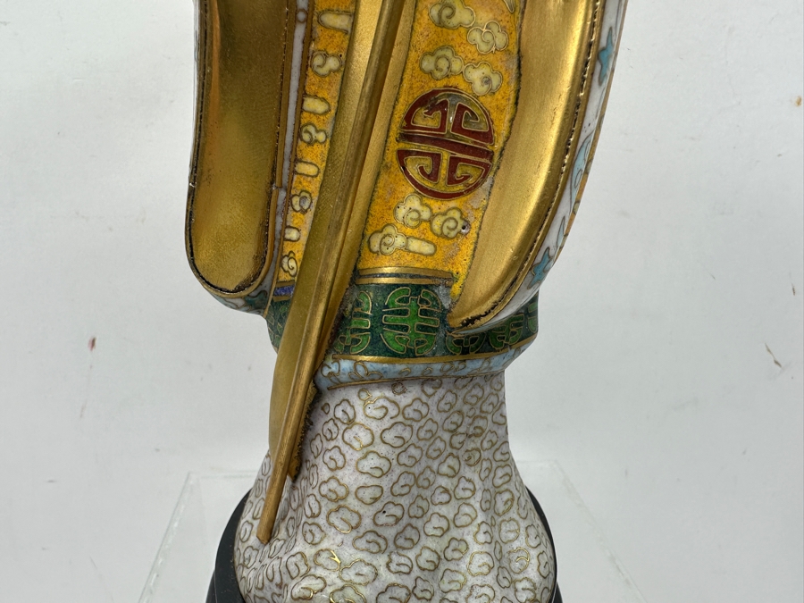 Vintage Chinese Cloisonné Enamel Figurine Of Man Holding Staff and Flower With Hand-Carved Face And Hands 10.5'H [Photo 6]