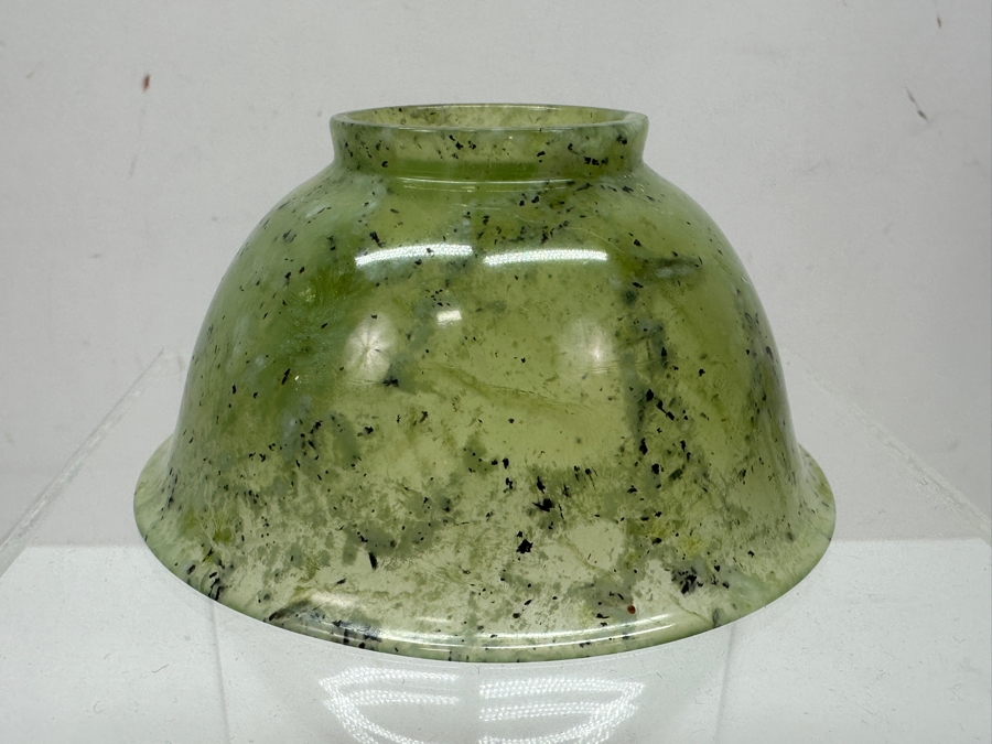 Vintage Chinese Carved Jade Bowl On Ornate Wooden Stand 4'W x 3'H [Photo 10]