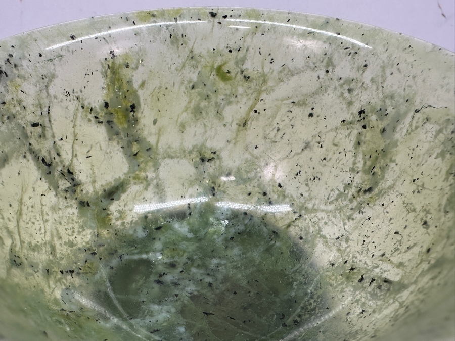 Vintage Chinese Carved Jade Bowl On Ornate Wooden Stand 4'W x 3'H [Photo 6]