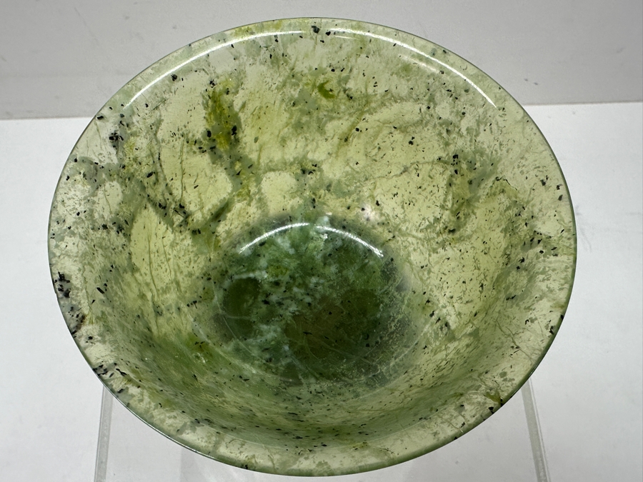 Vintage Chinese Carved Jade Bowl On Ornate Wooden Stand 4'W x 3'H [Photo 4]