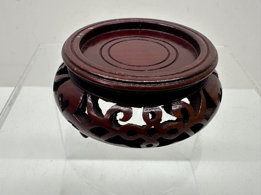 Vintage Chinese Carved Jade Bowl On Ornate Wooden Stand 4'W x 3'H [Photo 8]
