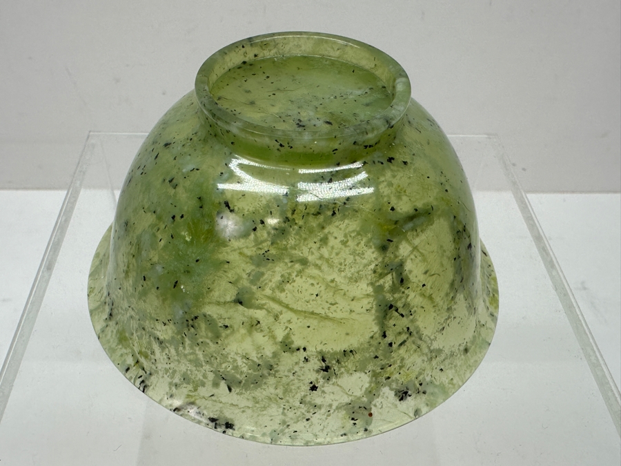 Vintage Chinese Carved Jade Bowl On Ornate Wooden Stand 4'W x 3'H [Photo 9]