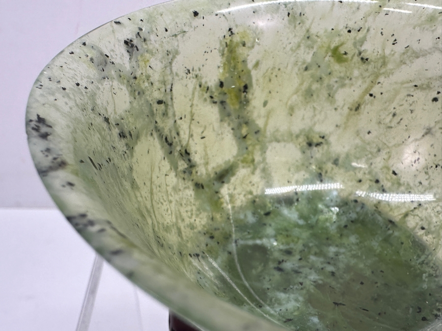Vintage Chinese Carved Jade Bowl On Ornate Wooden Stand 4'W x 3'H [Photo 7]