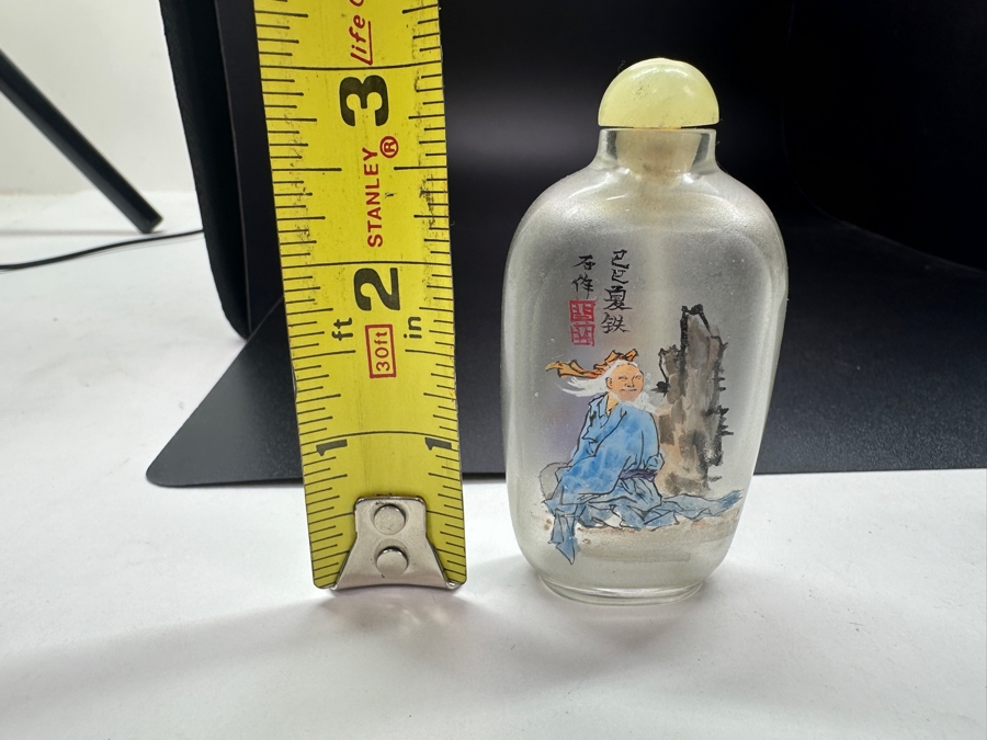 Vintage Chinese Reverse Painted Glass Snuff Bottle Artist Signed 3'H [Photo 9]
