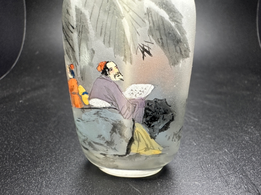 Vintage Chinese Reverse Painted Glass Snuff Bottle Artist Signed 3.25'H [Photo 6]