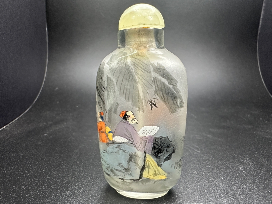 Vintage Chinese Reverse Painted Glass Snuff Bottle Artist Signed 3.25'H [Photo 5]