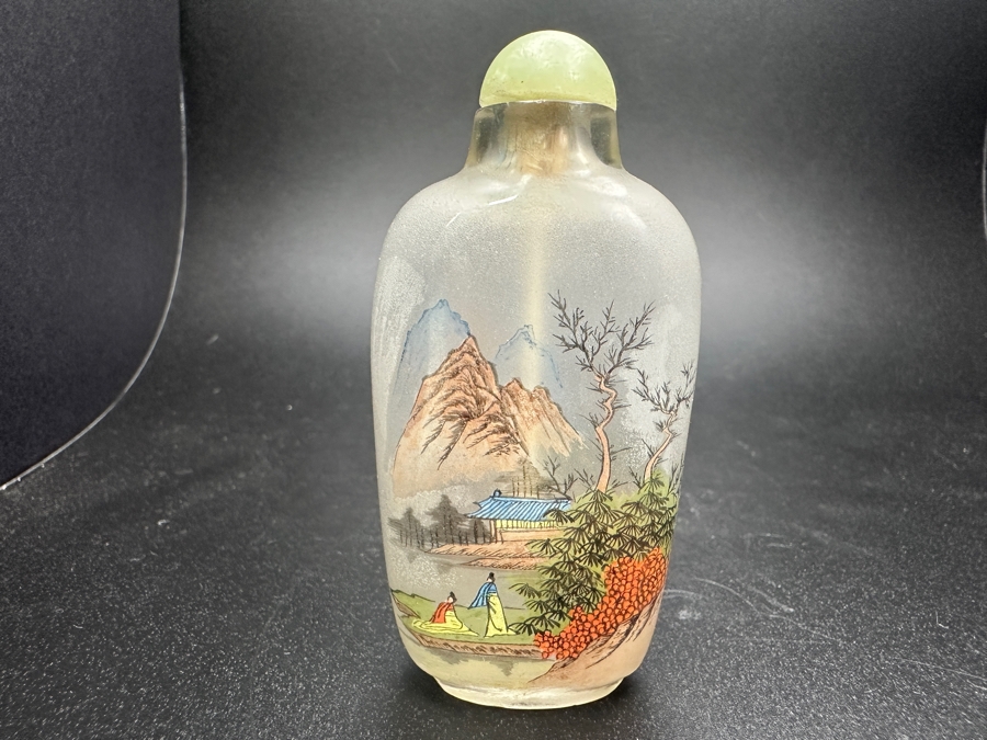 Vintage Chinese Reverse Painted Glass Snuff Bottle 3.25'H [Photo 3]