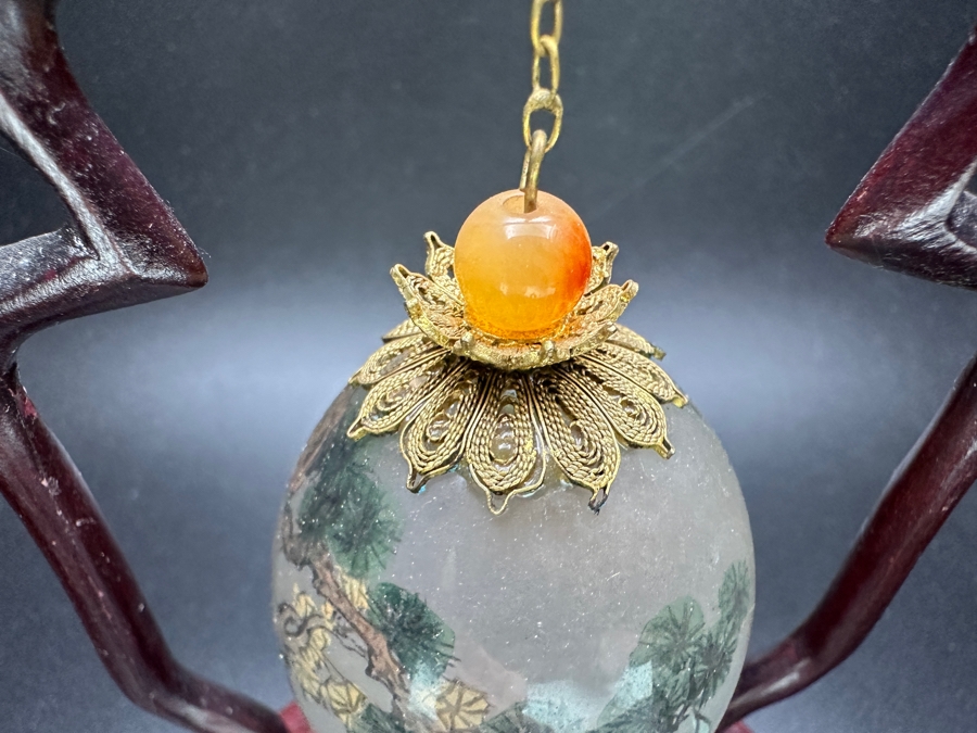 Ne'Qwa Art Reverse-Painted Glass Ornament Of A Deer On Pendant Display Stand 7.5'H [Photo 6]