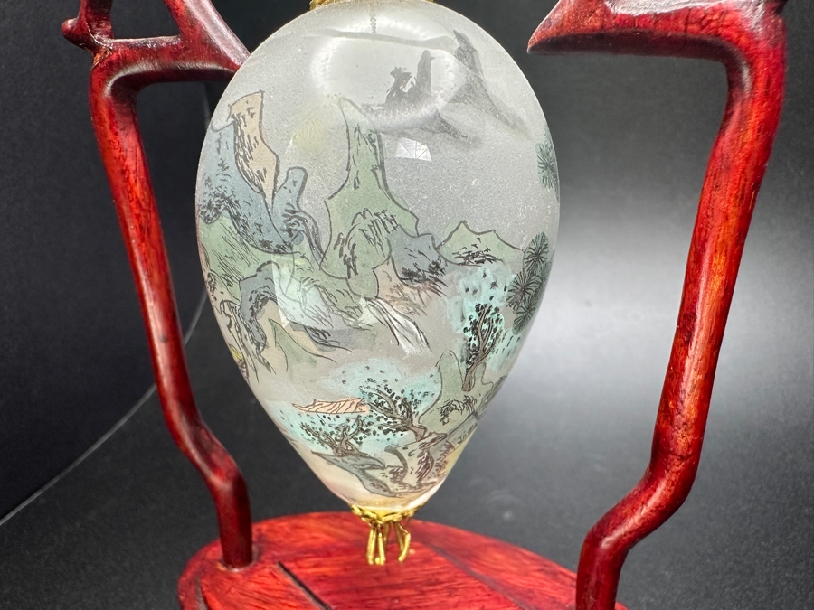 Ne'Qwa Art Reverse-Painted Glass Ornament Of Landscape On Pendant Display Stand 7.5'H [Photo 4]