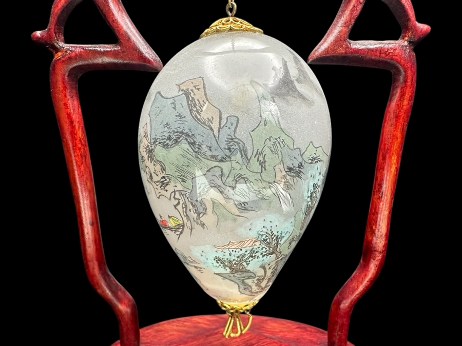 Ne'Qwa Art Reverse-Painted Glass Ornament Of Landscape On Pendant Display Stand 7.5'H [Photo 2]