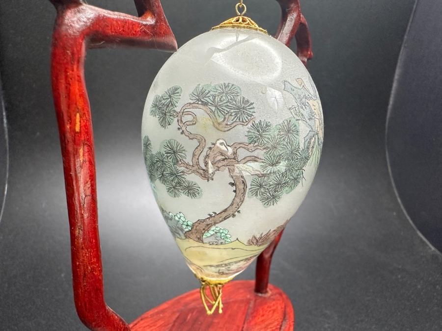 Ne'Qwa Art Reverse-Painted Glass Ornament Of Landscape On Pendant Display Stand 7.5'H [Photo 5]