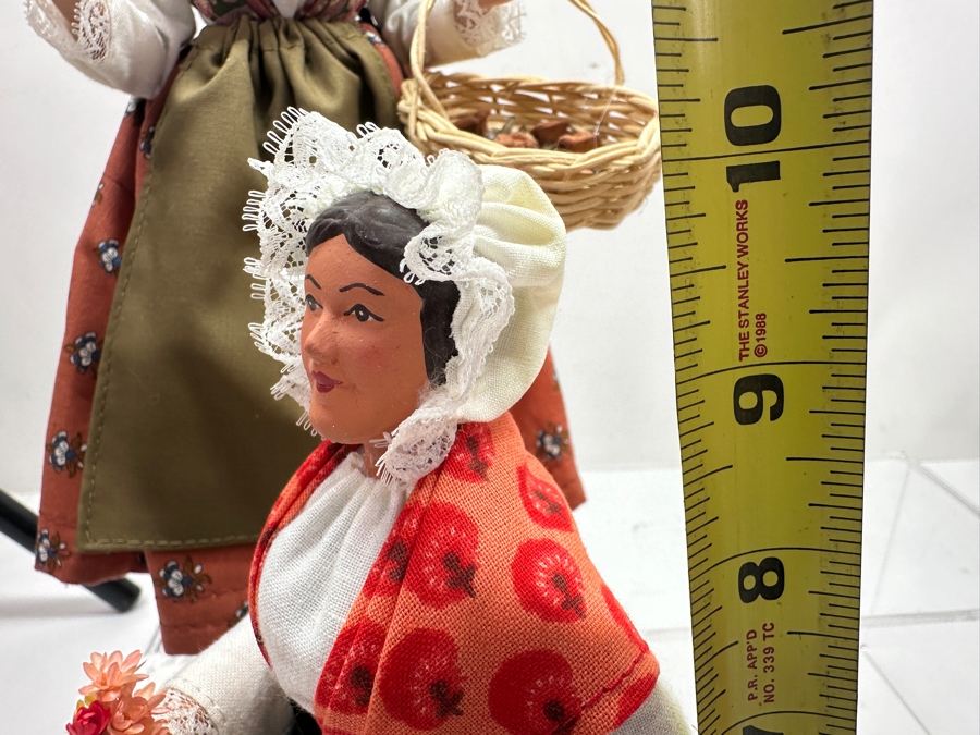 (3) Vintage French Santon D'Argile Clay Dolls Depicting Country Women Carrying Baskets of Flowers and Produce 10'H [Photo 8]