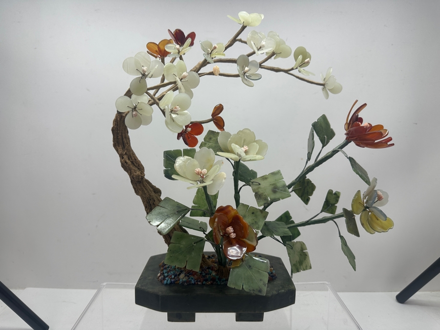 Vintage Chinese Various Stones And Jade Bonsai Tree Sculpture 12'W x 12'H [Photo 2]