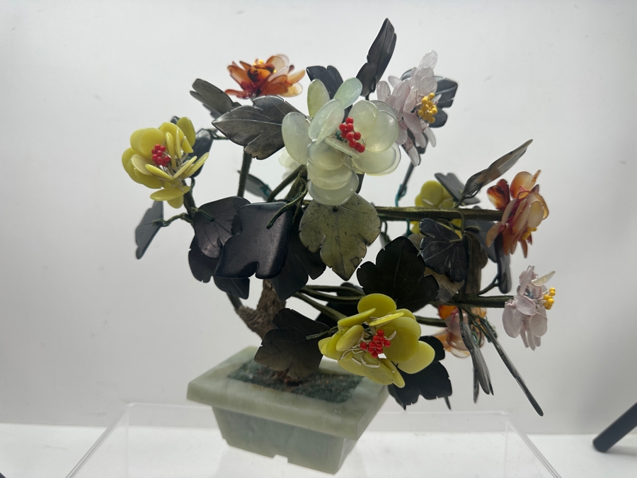 Vintage Chinese Various Stones And Jade Bonsai Tree Sculpture 11'W x 10'H [Photo 3]