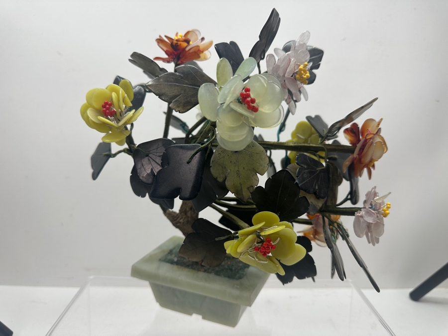 Vintage Chinese Various Stones And Jade Bonsai Tree Sculpture 11'W x 10'H [Photo 4]