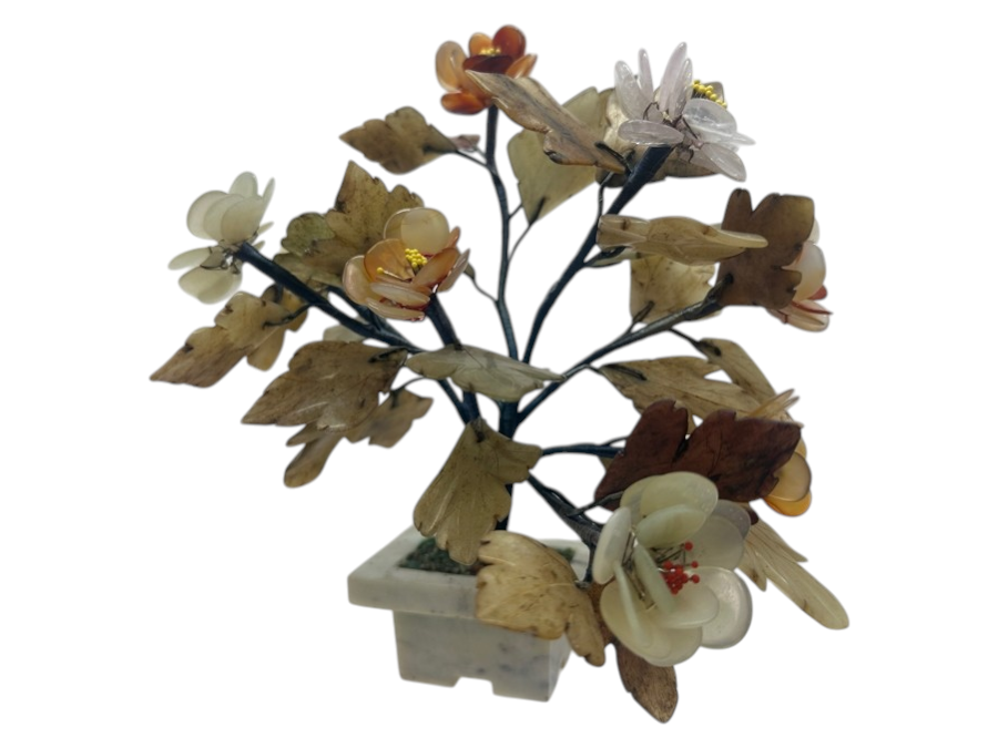 Vintage Chinese Various Stones And Jade Bonsai Tree Sculpture 9'W x 9'H