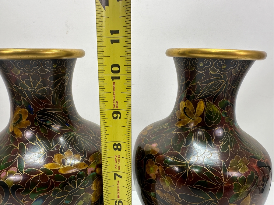 Pair of Hand Made Vintage Chinese Cloisonne Ware Vases With Floral Design - New With Original Box 11'H [Photo 10]