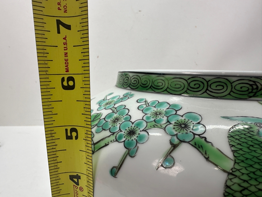 Gold Imari Hand Painted Porcelain Bowl with Green Pheasants and Floral Motif 10'W x 6'H [Photo 8]