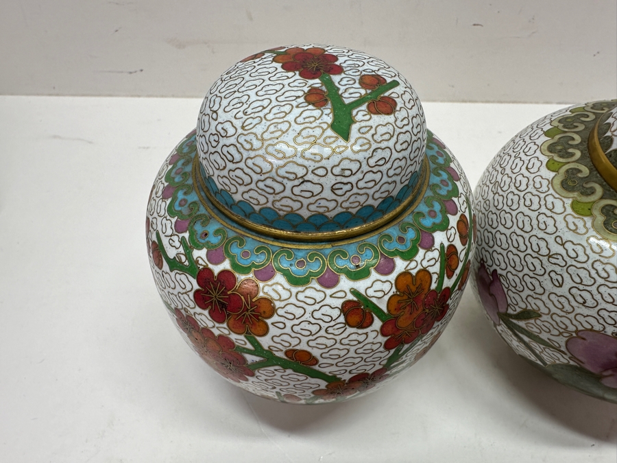 Pair of Vintage Chinese Cloisonné Vases And Lidded Chinese Cloisonné Ginger Jar 4'H - 10'H [Photo 6]