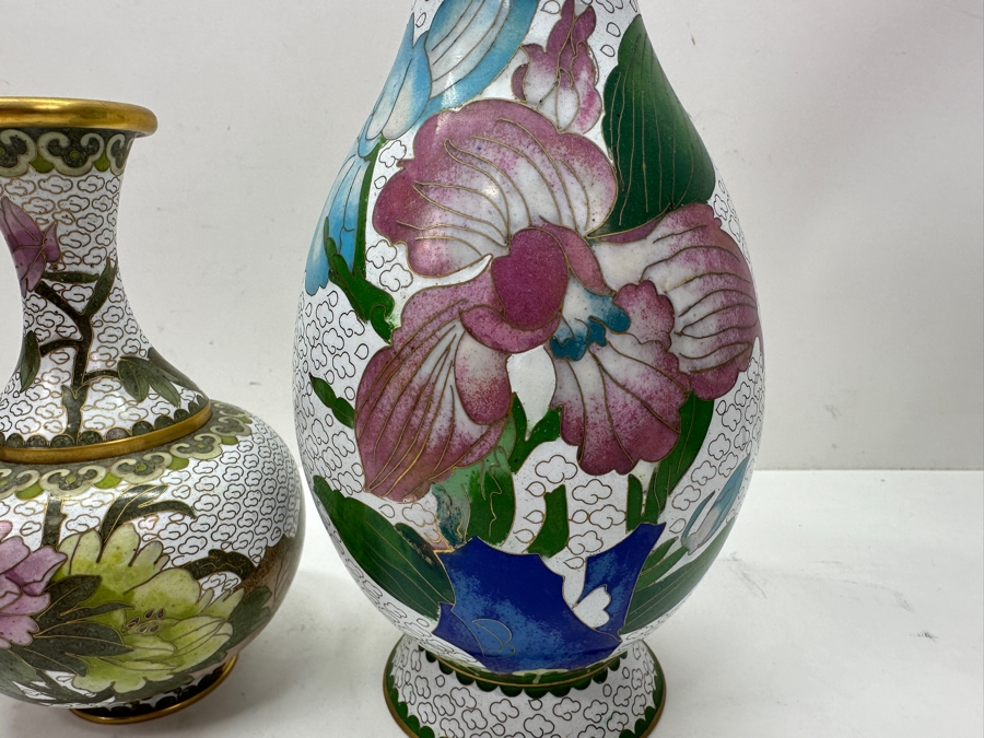 Pair of Vintage Chinese Cloisonné Vases And Lidded Chinese Cloisonné Ginger Jar 4'H - 10'H [Photo 2]
