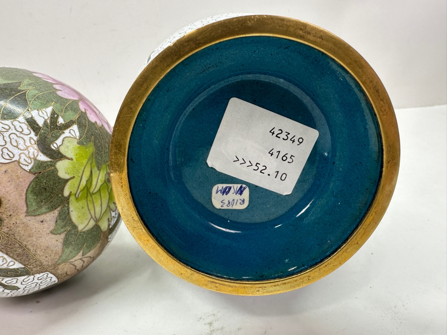 Pair of Vintage Chinese Cloisonné Vases And Lidded Chinese Cloisonné Ginger Jar 4'H - 10'H [Photo 9]
