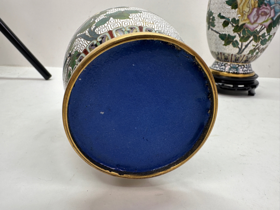 Stunning Pair Of Vintage Chinese Cloisonne Vases 11.5'H - New With Original Box [Photo 8]